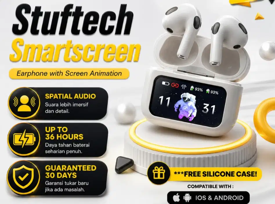 Stuftech tws earphone iem headphone headset putih whtie bnwb new baru