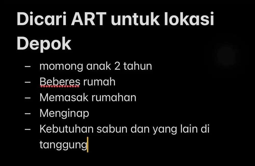 Dicari ART untuk lokasi depok