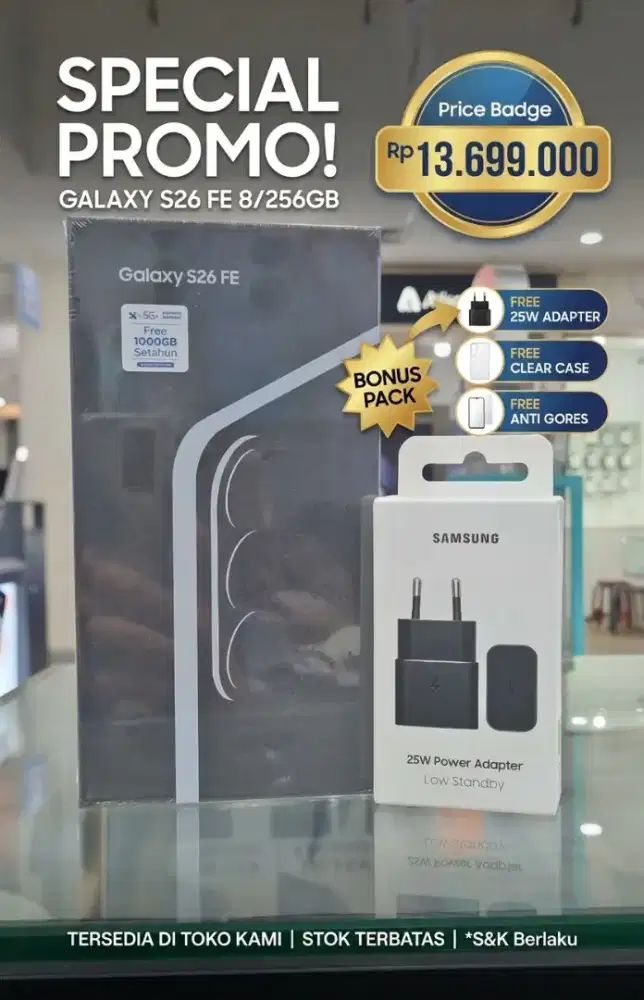 SALE NEW S26 FE 8/256GB FREE 25W + CLEAR CASE + ANTI GORES‼️