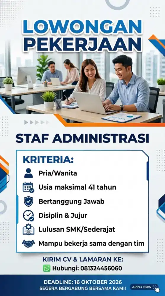 dibutuhkan staff administrasi segera