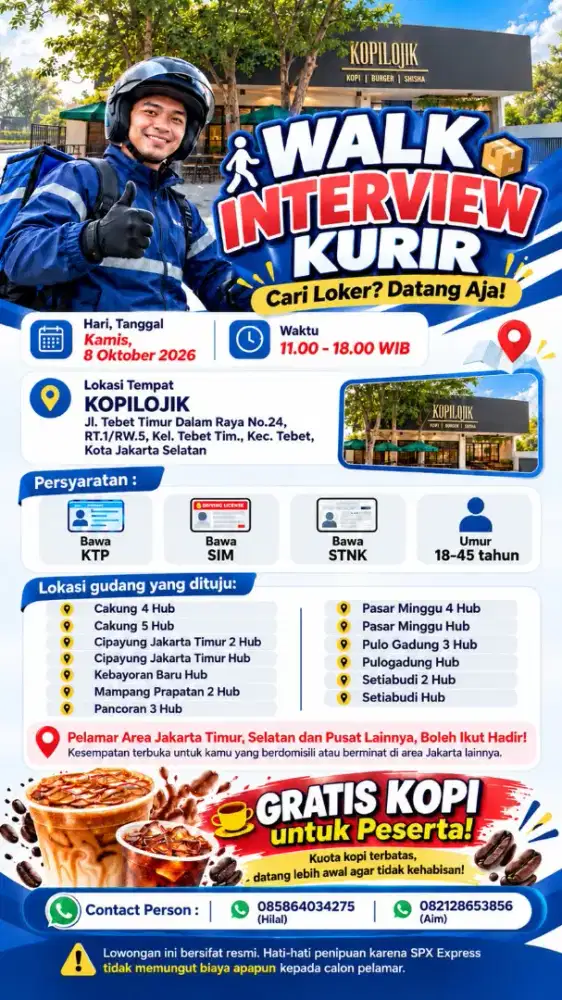 INFO WALK IN INTERVIEW OFFLINE KURIR JAKSEL & JAKPUS (VENDOR MYROBIN)