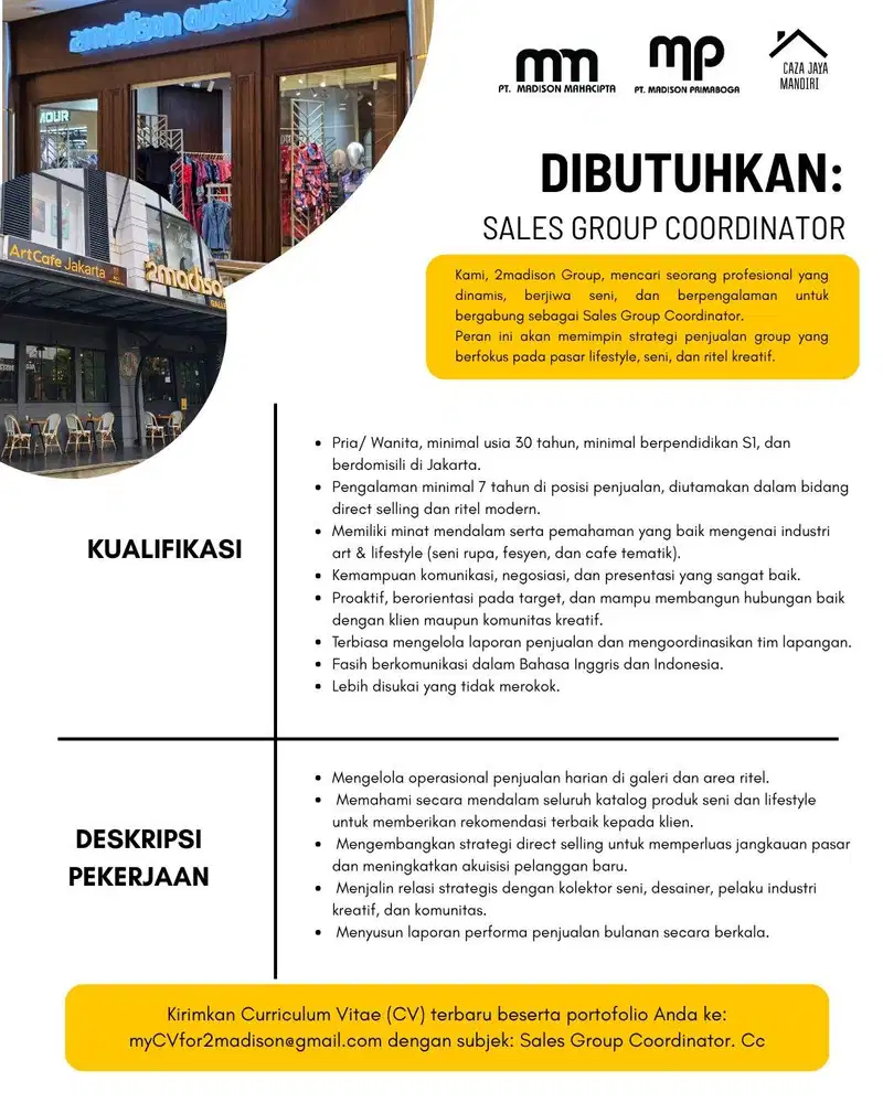 Dibutuhkan Sales & Marketing Supervisor