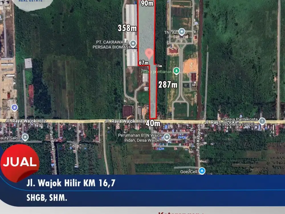 Tanah tepi jalan Wajok hilir km 16,7 Pontianak