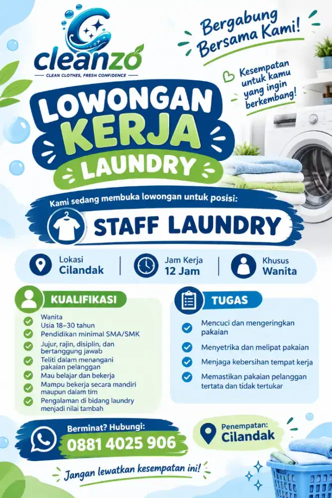 Di butuhkan untuk di loundry wanita
