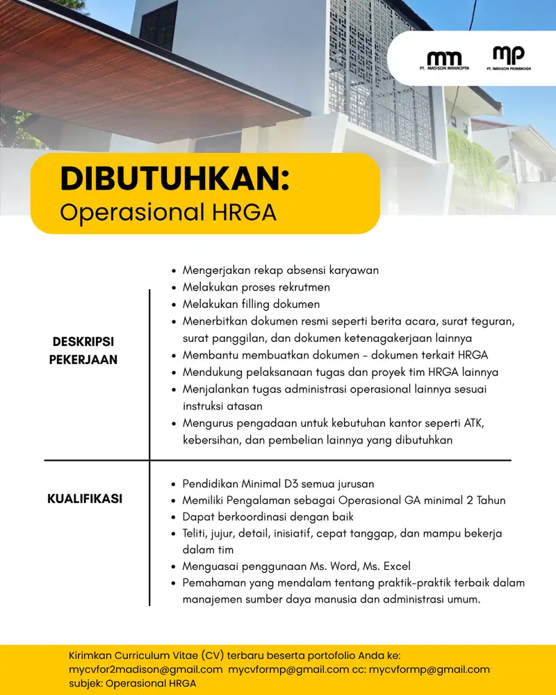Dibutuhkan Operasional HR GA Wilayah Jakarta Selatan
