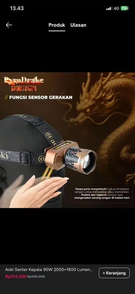 Head Lamp senter Aoki Pyro Drake 2500 lumen + 1800 lumens
