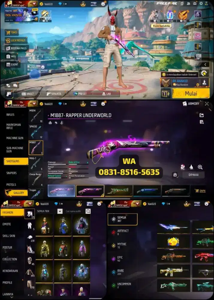 jual Akun FF murah real Asli Aman dan Tepercaya Ready jual Akun FF