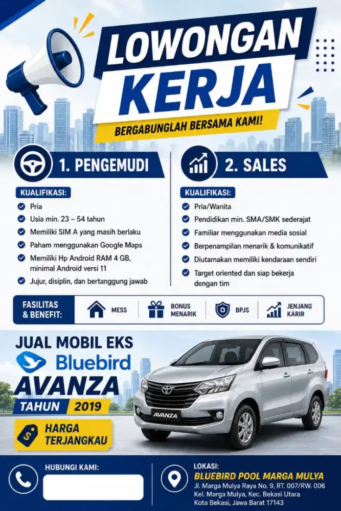 Lowongan kerja supir taksi Bluebird Bekasi