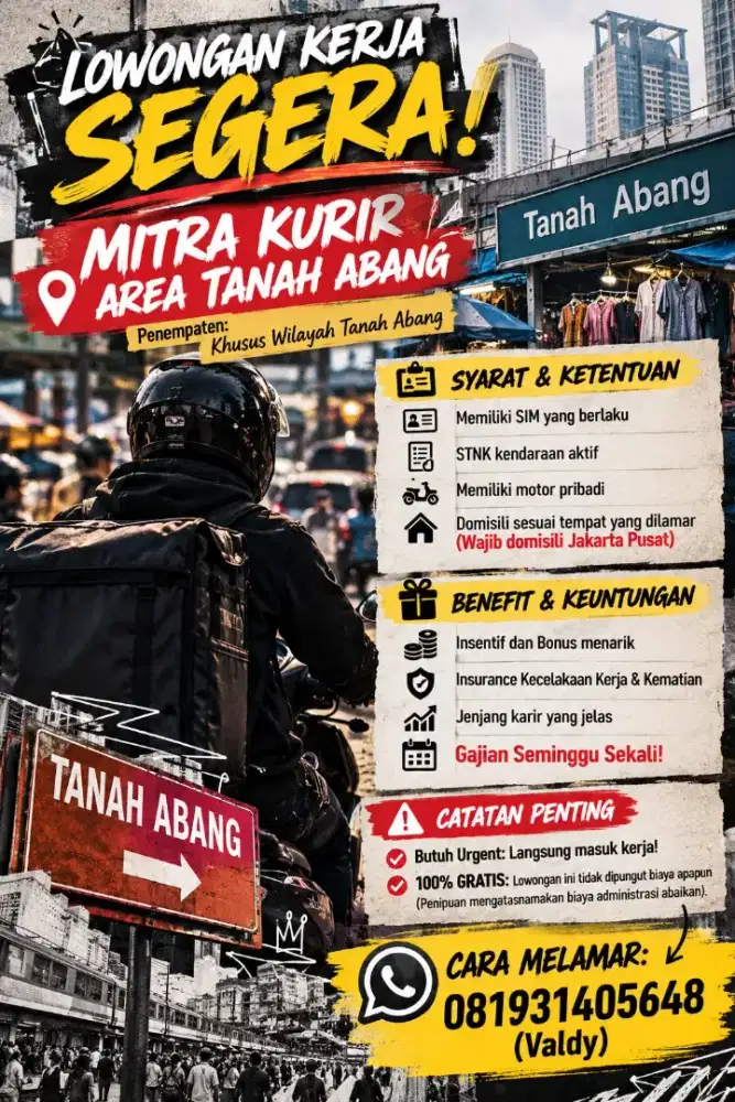 Dibutuhkan Mitra Kurir Tanah Abang Urgent