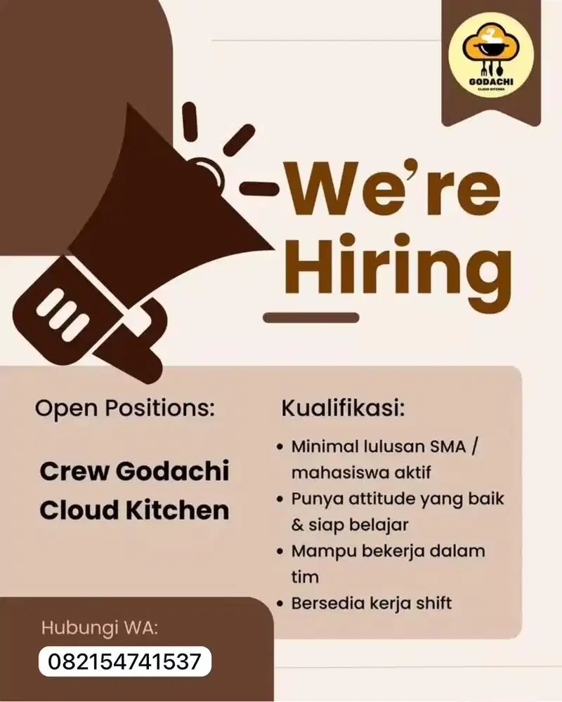LOKER HELPER  CLOUD KITCHEN Perempuan PAGI 8.30-17.30