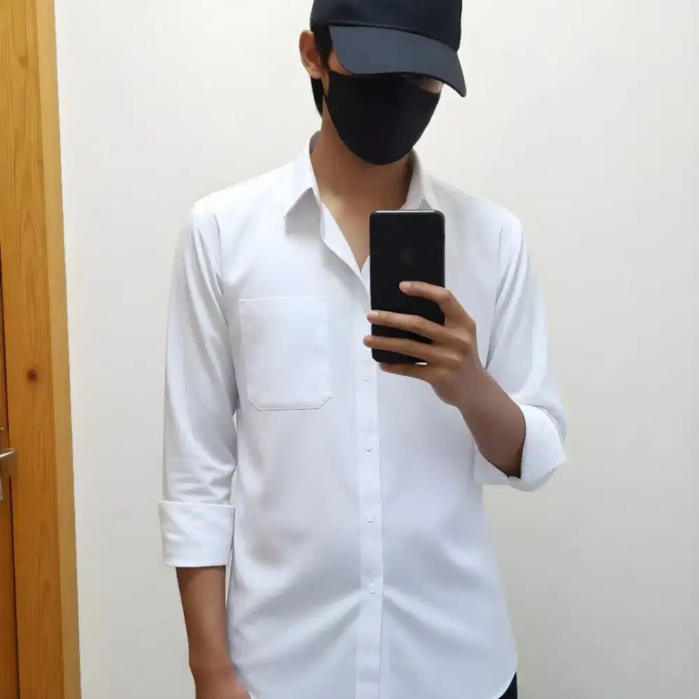 Jual kemeja polos putih lengan panjang dan pendek bahan katun