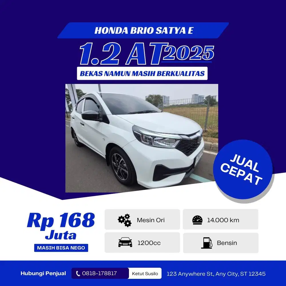 HONDA BRIO SATYA E AT 1.2 Th 2025 siap pakai