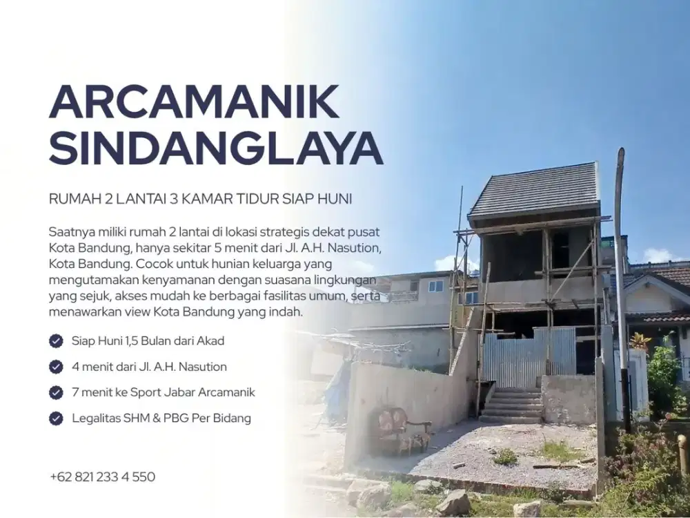 Rumah Nyaman 3 Kamar Dekat A.H. Nasution Kota Bandung Tinggal Finishing Siap Huni Bisa KPR