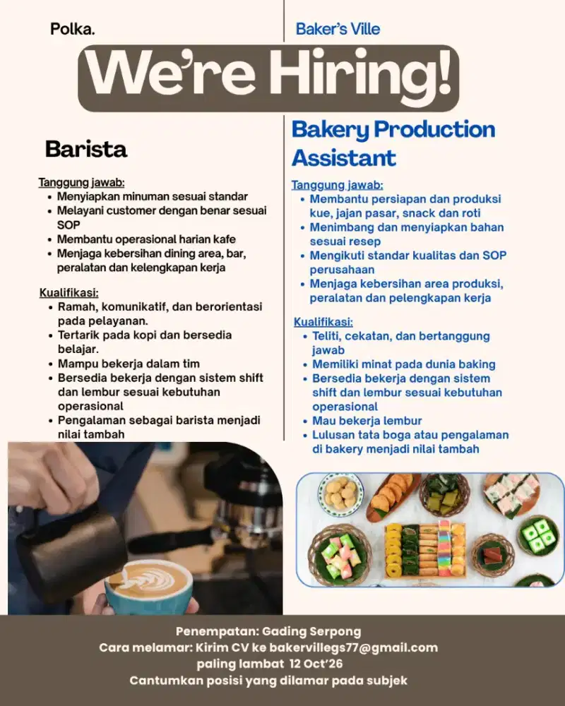 Barista and bakery production assistant