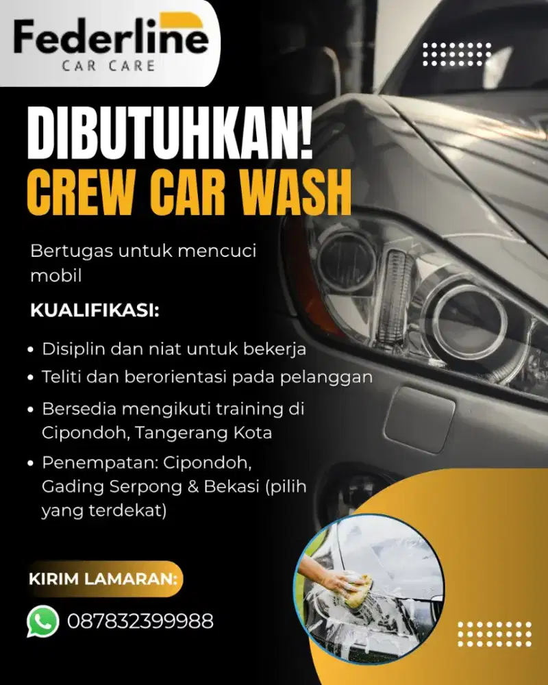 Dibutuhkan Staff Cuci Mobil!!!