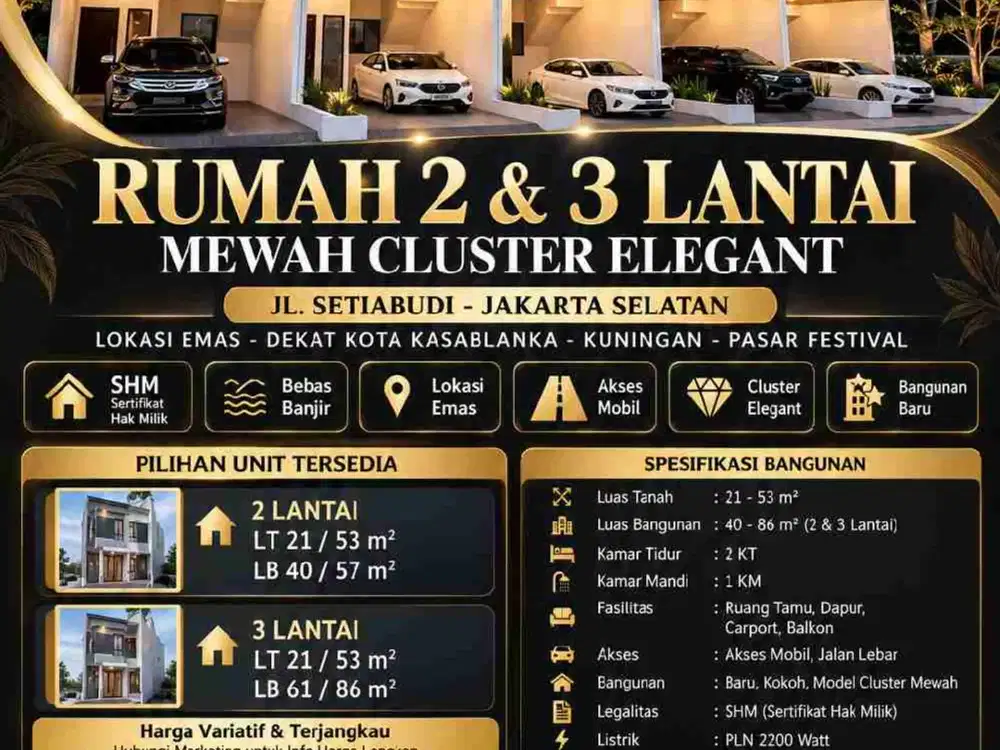 DIJUAL RUMAH BARU MEWAH 2 & 3 LANTAI - PUSAT TENGAH KOTA. Jl SETIABUDI
Lokasi Strategis Dekat Kota Kasablanka - Kuningan - Pasar Festival