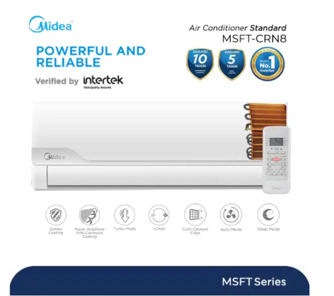 Midea AC Split 1/2 PK Standard Golden Coating Hyper Grapfins- MSFT-05C