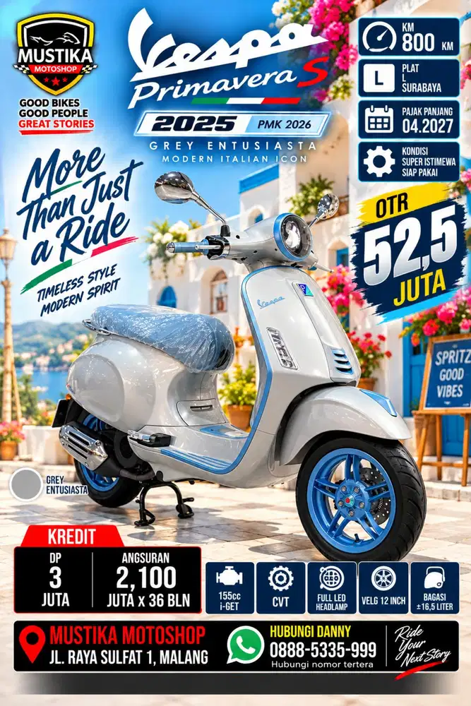 Vespa Primavera S Grey Entusiasta. KM 800. DANNY Mustika Malang