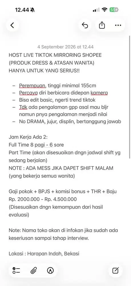 HOST LIVE FASHION DRESD ADMIN FULL TIME DAN PART TIME