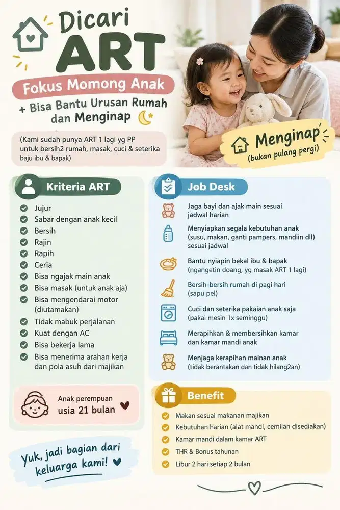 Dicari ART Momong Menginap (Tangsel)