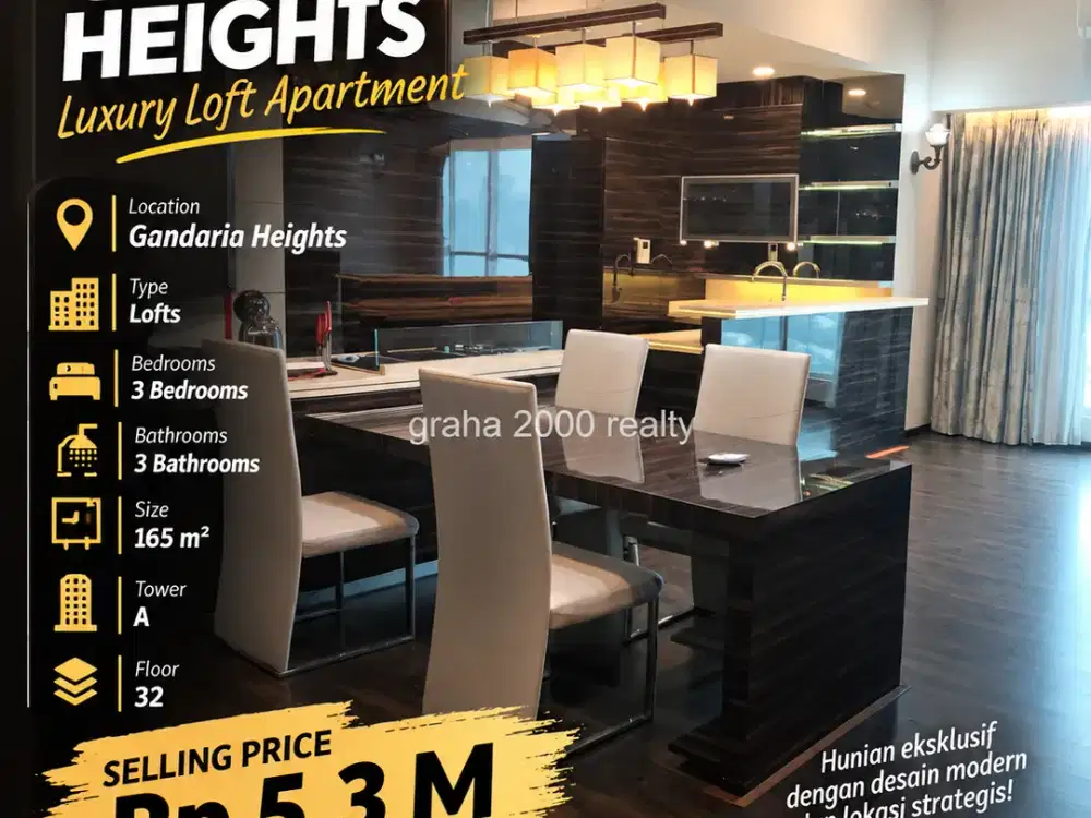 Apartemen Gandaria Heights Tipe Lofts 3BR 165 m2 Lantai 32 Tower A Rp5,3 M
