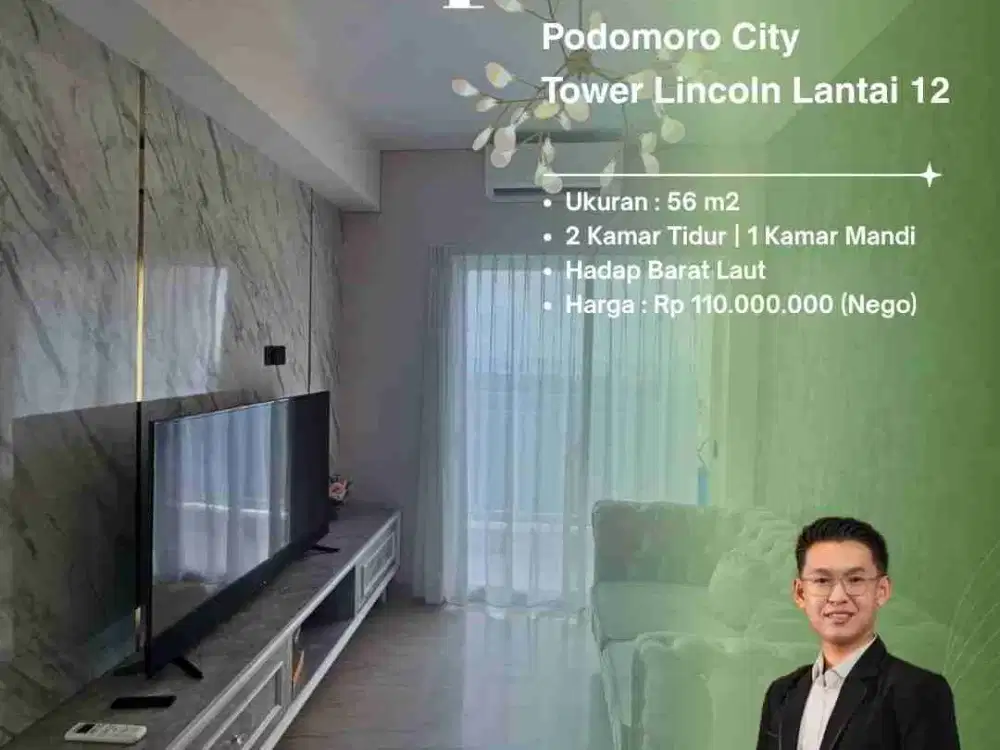 DISEWAKAN APARTEMEN 2 BEDROOM TOWER LINCOLN LT 12 Apartemen Podomoro City