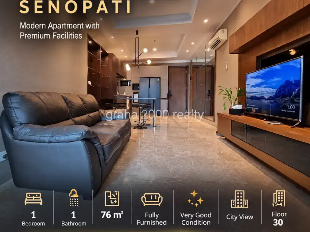 Sewa Apartemen Residence 8 Senopati 1BR 76 m2 Fully Furnished Dekat SCBD Rp22 Juta