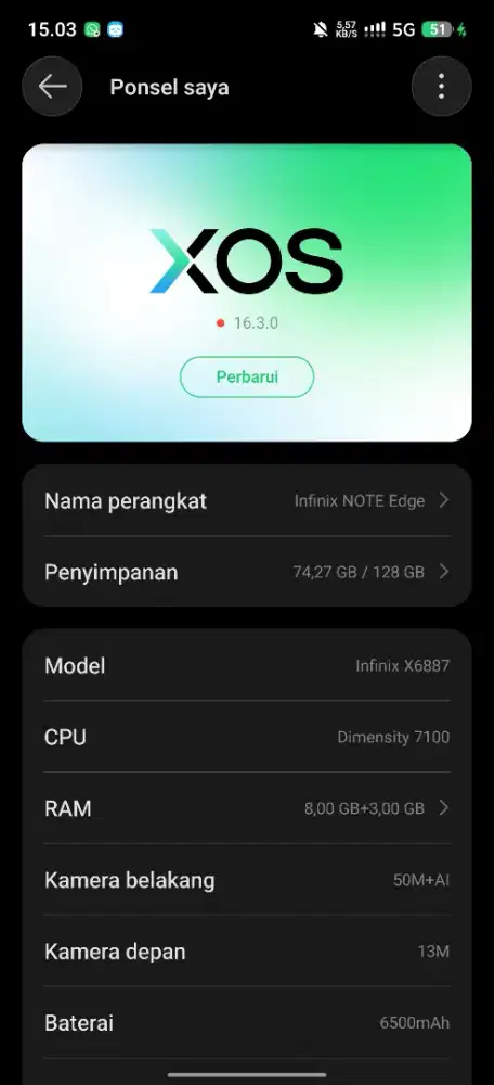 Infinix note edge 5G 8/128