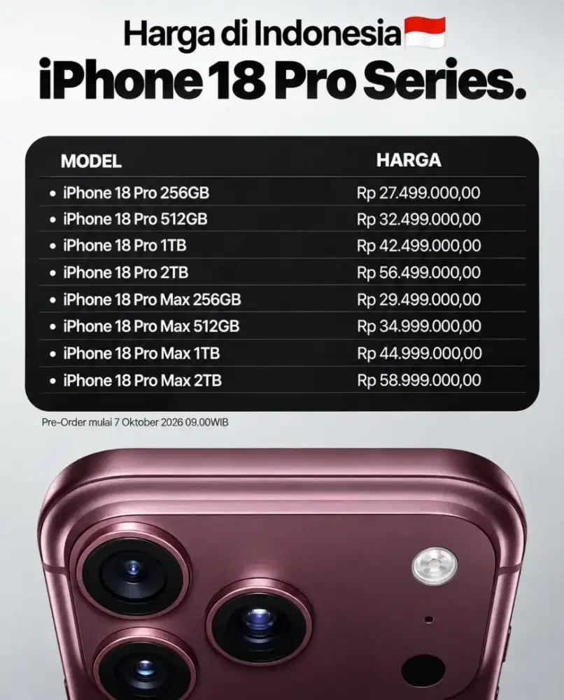 PRE ORDER IPHONE 18 PRO & PROMAX 7-15 OKTOBER