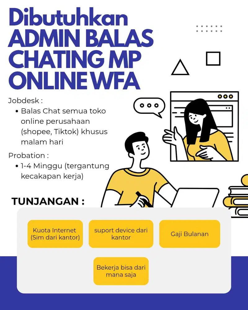 Dicari Customer Service khusus balas chat di malam hari