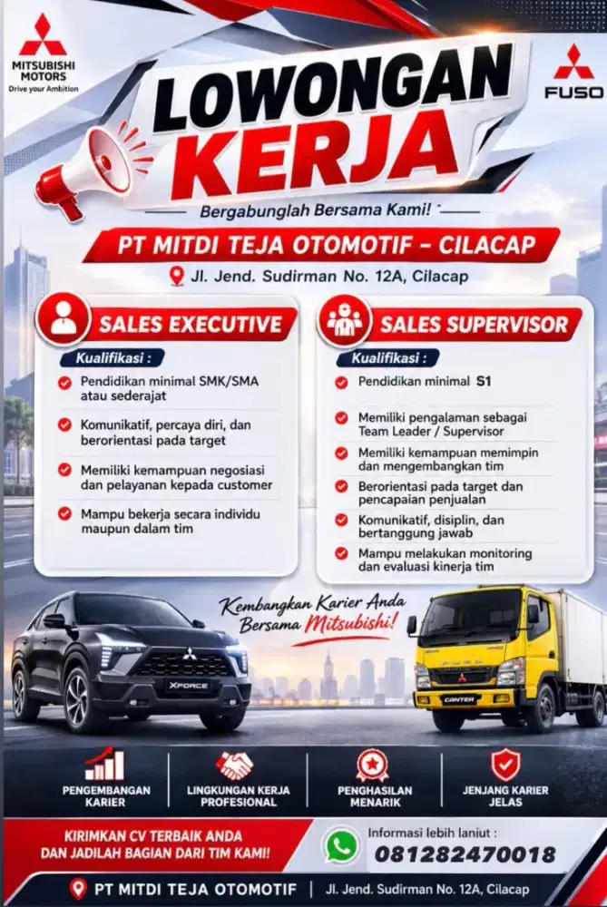 Dibutuhkan Sales Supervisor dan Sales Executive