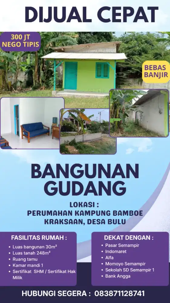 Dijual Tanah dan bangunan gudang
