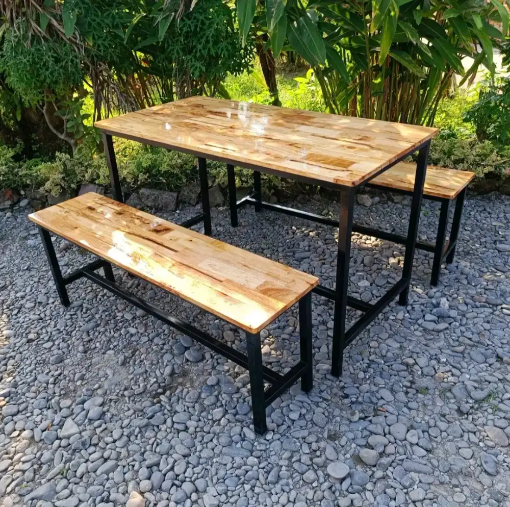 Set meja makan/coffee/kafe besi minimalis 120 cm x 60 cm