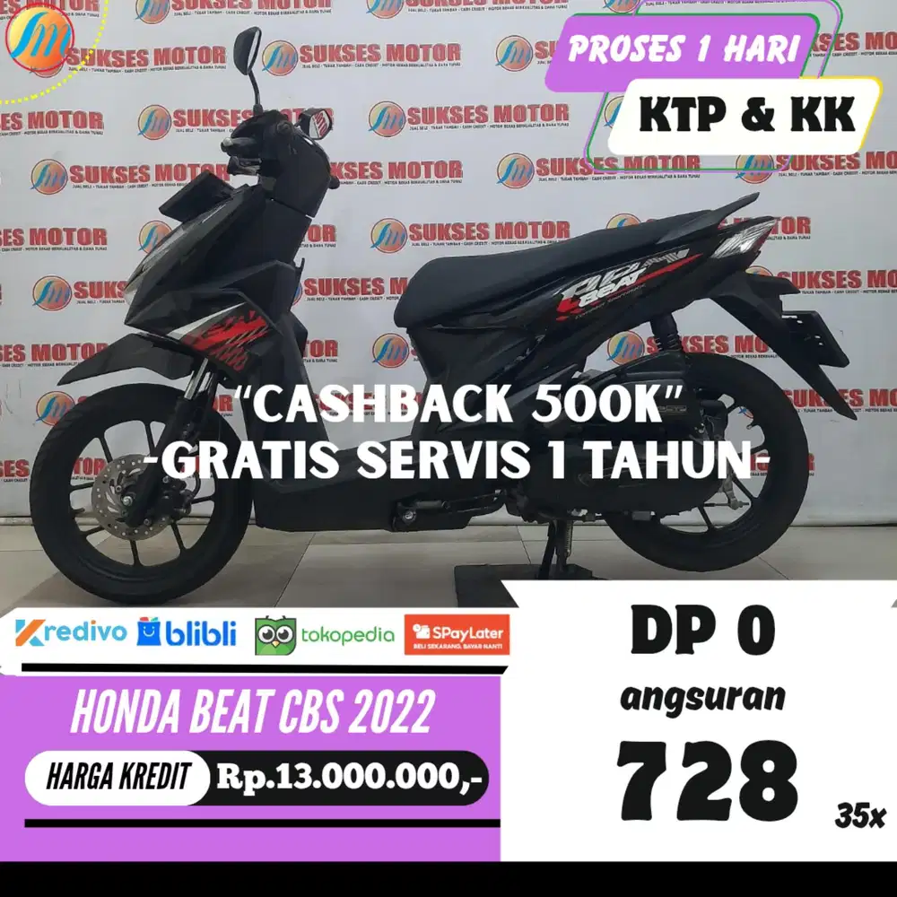 KREDIT TANPA DP HONDA BEAT CBS 2022 ANGSURAN SANGAT RENDAH BERGARANSI