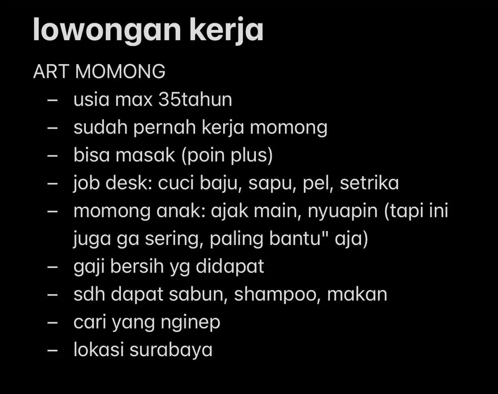 ART MOMONG max usia 35tahun