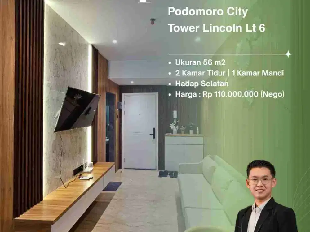 DISEWAKAN APARTEMEN 2 BEDROOM DI APART PODOMORO CITY TOWER LINCOLN LT 6 - FULL FURNISHED