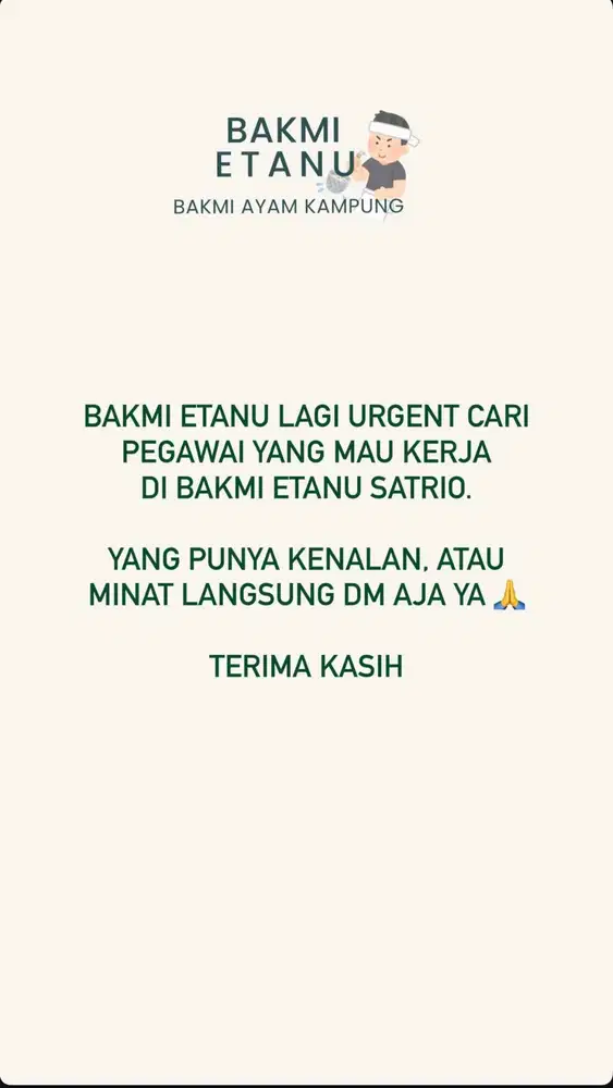 BAKMI ETANU HIRING PRIA ONLY MAX UMUR 40thn