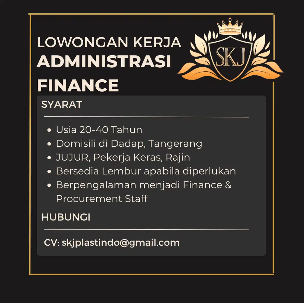 Lowongan Kerja Admin Finance