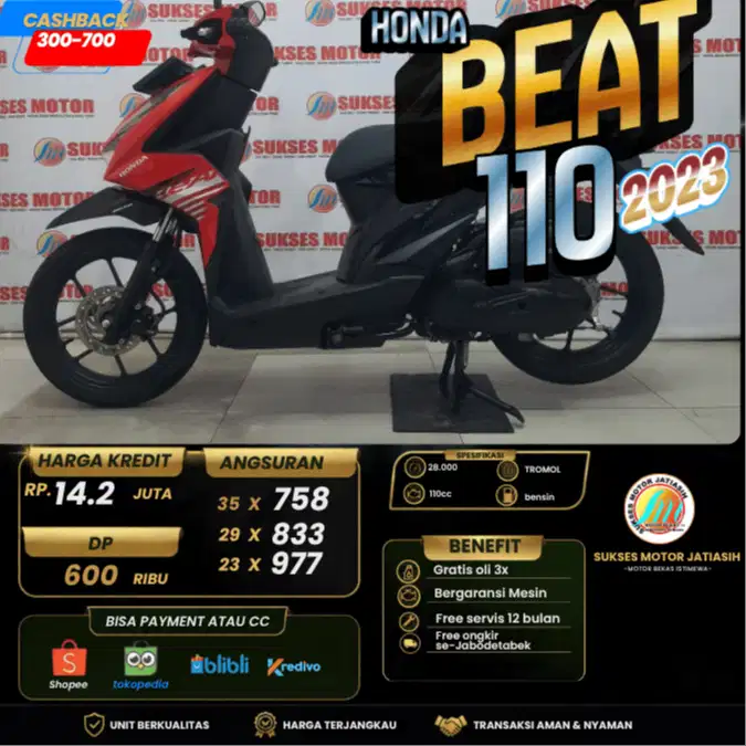 HONDA BEAT CBS 2023 PROMO OKTOBER DP MURAH ANGSURAN MURAH PROSES MUDAH