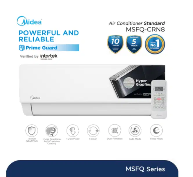 Midea AC Split 0.5 PK Standard Prime Guard Hyper Grapfins - MSFQ-05CRN