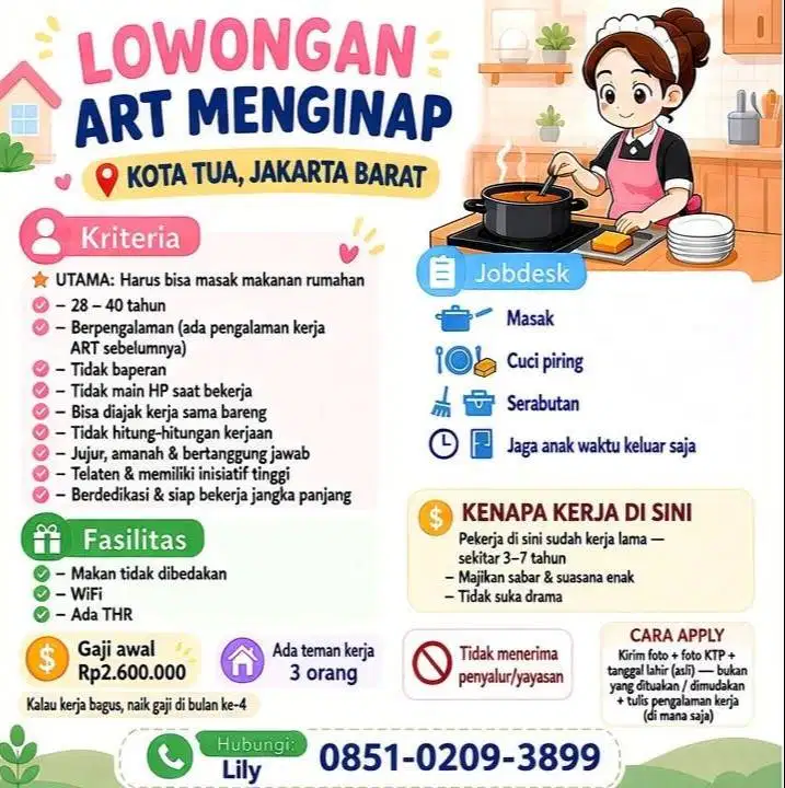 Lowongan ART menginap - Kota Tua