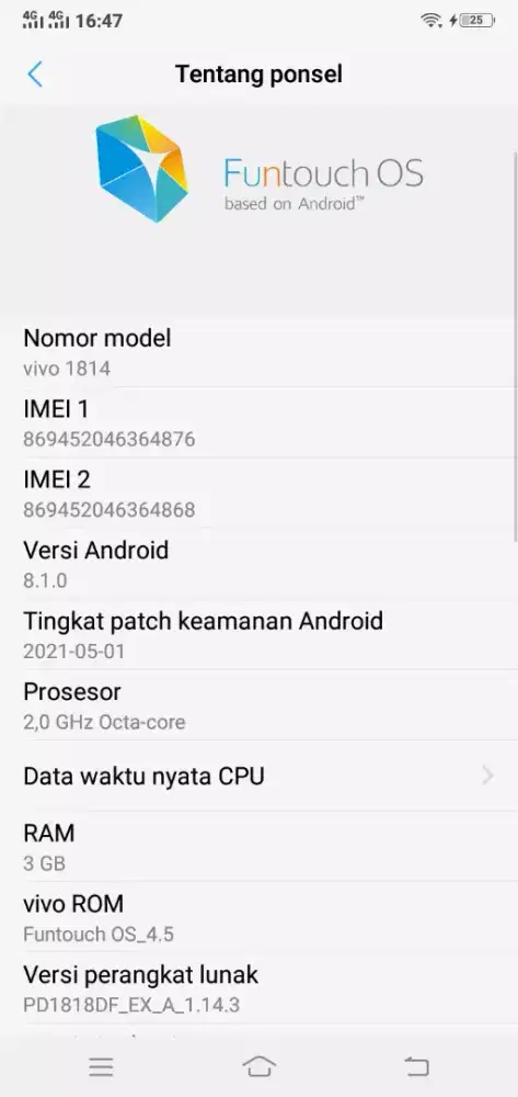 di jual cepet nih  hp vivo ram 3
