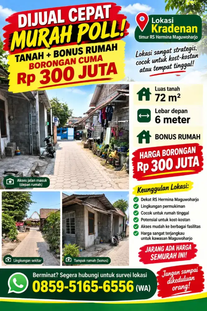 Dijual murah tanah bonus rumah di timur RS Hermina Maguwoharjo Sleman