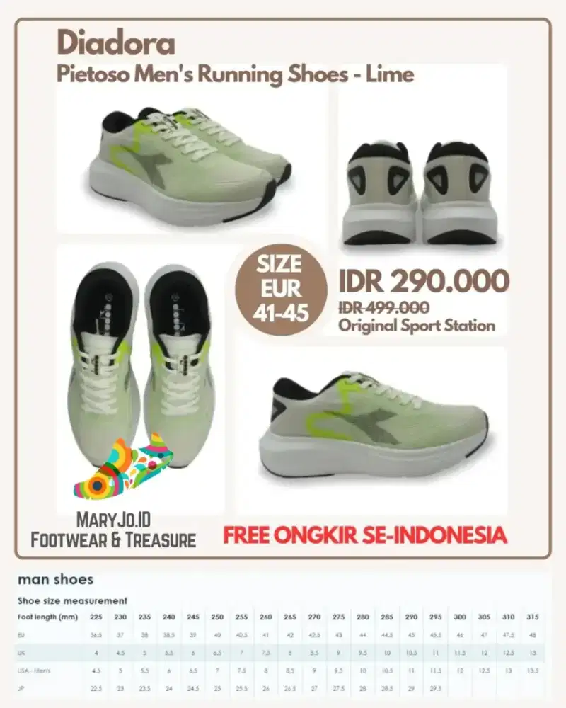 Diadora Pietoso Men's Running Shoes - Lime : Size 41-45