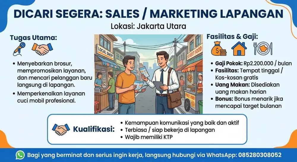 DICARI SEGERA: SALES / MARKETING LAPANGAN