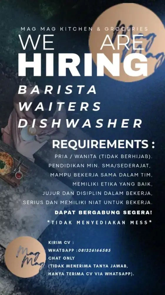 DIBUTUHKAN SEGERA KARYAWAN RESTO
