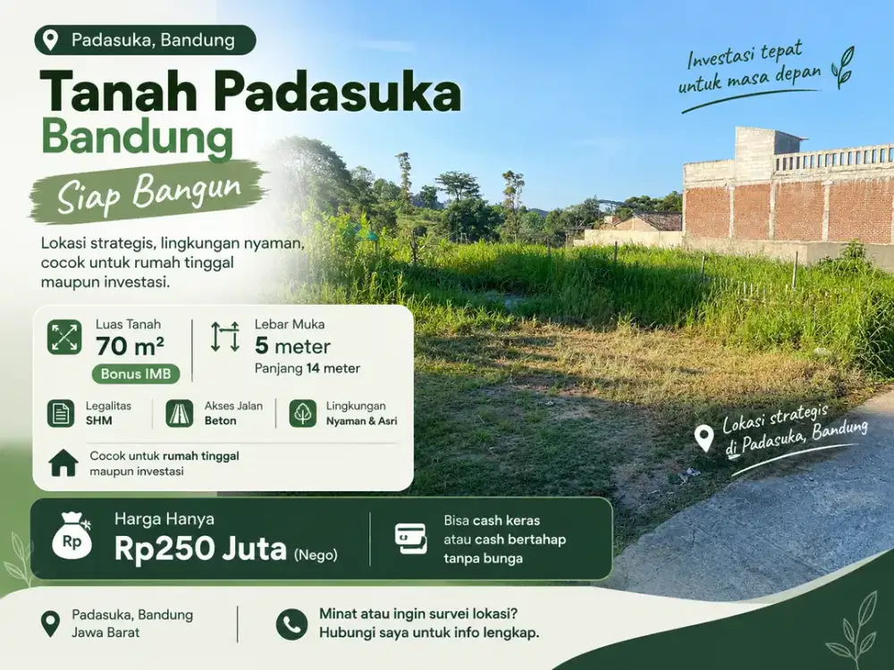 Luasan Ideal Bangun Rumah: Tanah Padasuka Bandung Dekat Saung Angklung Udjo
