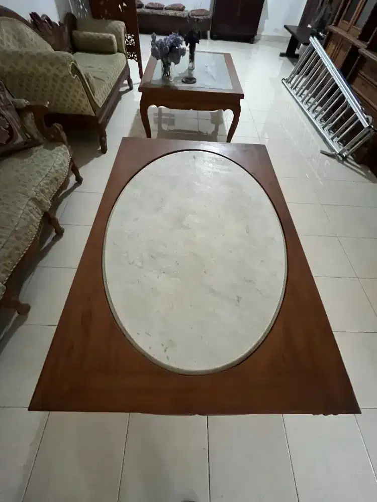 Meja Marmer Kayu Jati