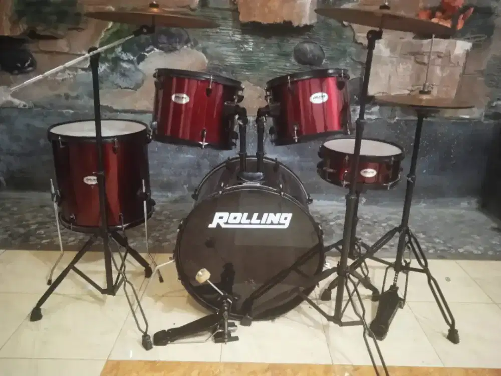 Drum Rolling JB series merah hati, plus simbal