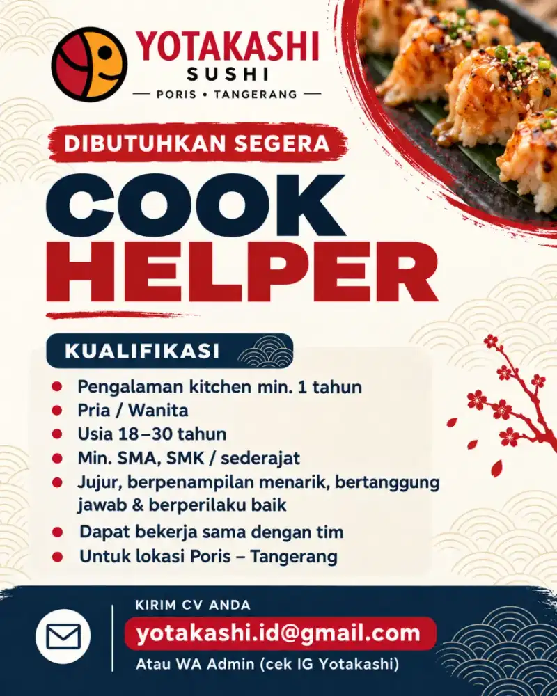 Dibutuhkan Segera Cook Helper